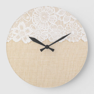 Grande Horloge Ronde Dentelle blanche sur la conception du tissu.