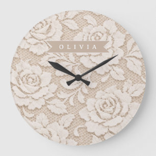 Grande Horloge Ronde Dentelle d'ivoire personnalisée Élégante Mariée Vi