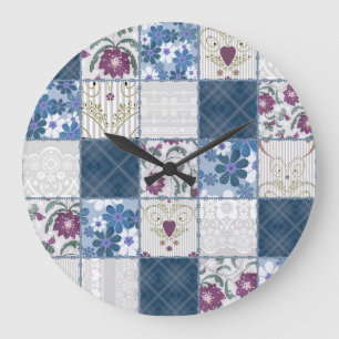 Grande Horloge Ronde Dentelle florale : Patchwork Arrière - plan sans c