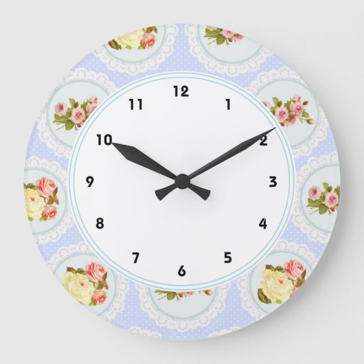 Grande Horloge Ronde Dentelle victorienne Floral shabby chic mur bleu h (Recto)