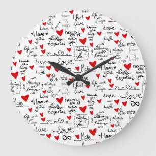 Grande Horloge Ronde Des phrases d'amour, des coeurs de gribouillis, de
