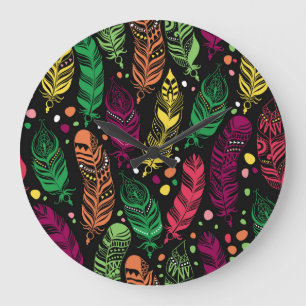 Grande Horloge Ronde Des plumes ethniques sans couture, des motifs dyna