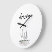 Grande Horloge Ronde Désert Sud-Ouest Cactus Arizona Noir Blanc (Angle)