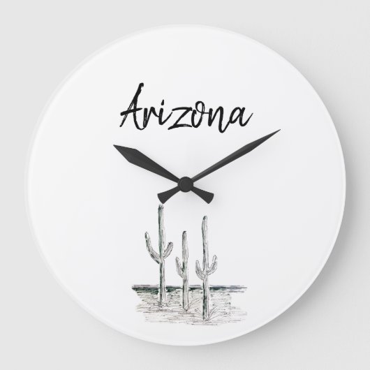 Grande Horloge Ronde Désert Sud-Ouest Cactus Arizona Noir Blanc (Recto)
