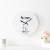 Grande Horloge Ronde Désert Sud-Ouest Cactus Arizona Noir Blanc (Maison)