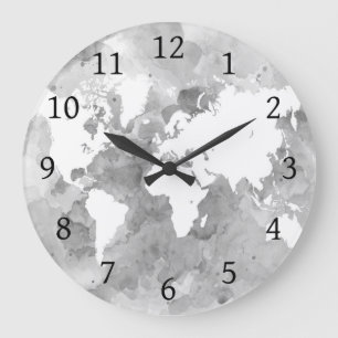 Grande Horloge Ronde design 49 Gray World Map