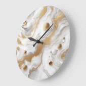 Grande Horloge Ronde Design Arrière - plan en marbre blanc et mat or (Angle)