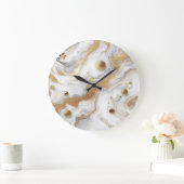 Grande Horloge Ronde Design Arrière - plan en marbre blanc et mat or (Maison)