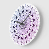 Grande Horloge Ronde Design chic bleu mandala violet (Angle)