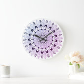 Grande Horloge Ronde Design chic bleu mandala violet (Maison)
