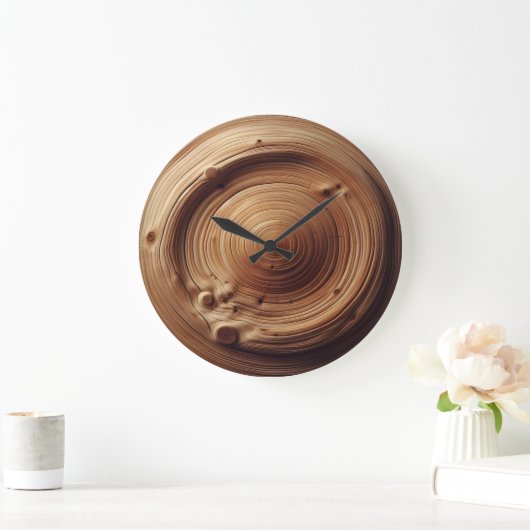 Grande Horloge Ronde Design d'art en bois Abstrait (Maison)