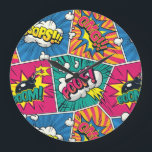 Grande Horloge Ronde Design d'art pop coloré - Explosion de bande dessi<br><div class="desc">Revenez dans le monde dynamique des bandes dessinées rétro avec notre OMG! ! ! BOOM ! OOOPS ! ! ! HEUREUSE ! Avec une énergie dynamique et des couleurs vives, ce motif sans couture donne vie à l'iconique style pop art dans votre maison. Chaque coup d'oeil à cette horloge raconte...</div>