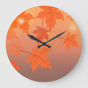 Grande Horloge Ronde Design d'automne avec feuilles d'érable et effet b