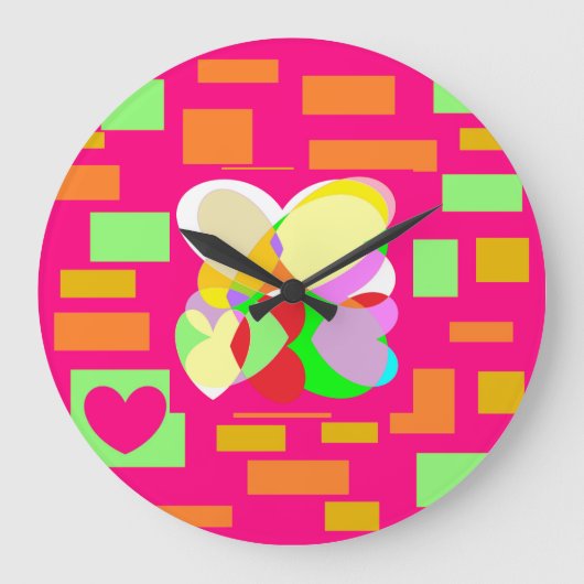 Grande Horloge Ronde Design de coeurs heureux en pastels et carré (Recto)