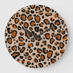 Grande Horloge Ronde Design de fourrure de léopard, motif sans couture.