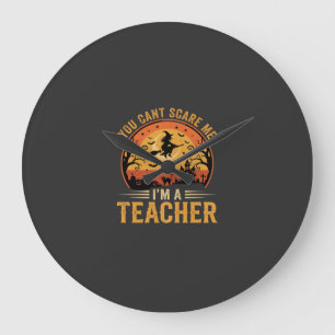 Grande Horloge Ronde Design de professeur de sorcière de chat d'Hallowe