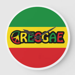 Grande Horloge Ronde Design de reggae avec couleurs de drapeau reggae