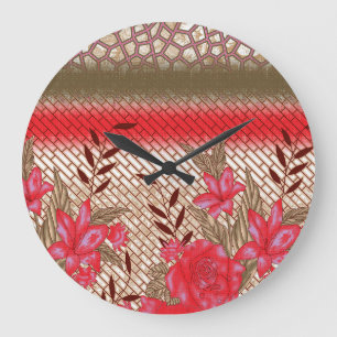 Grande Horloge Ronde Design de tissu complexe avec motifs floraux