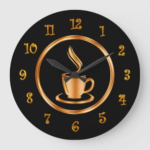 Grande Horloge Ronde Design de ton or classique Coffee Horaires
