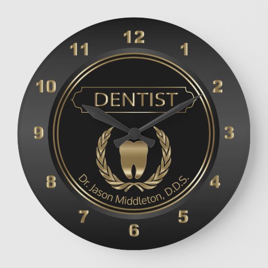 Grande Horloge Ronde Design dentaire noir et or (Recto)