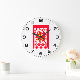 Grande Horloge Ronde Design d'enveloppe rouge chinoise avec symbole de
