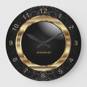 Grande Horloge Ronde Design élégant en damas noir