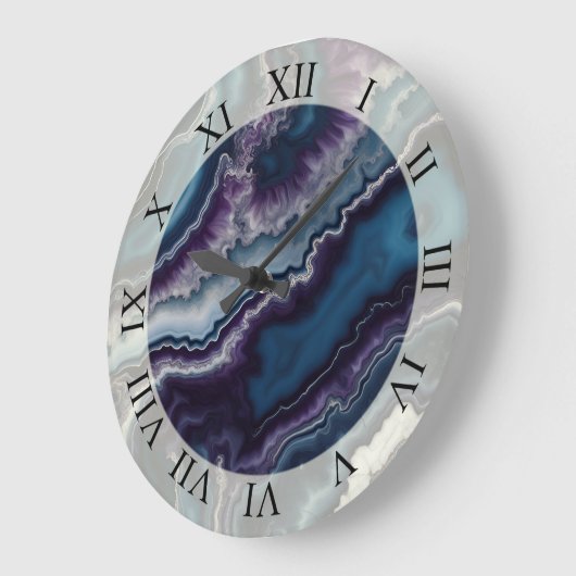 Grande Horloge Ronde Design en marbre violet bleu blanc (Angle)