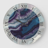Grande Horloge Ronde Design en marbre violet bleu blanc (Recto)