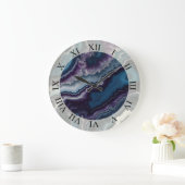Grande Horloge Ronde Design en marbre violet bleu blanc (Maison)