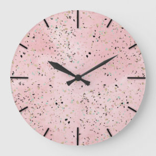 Grande Horloge Ronde Design en terrazzo en marbre doré
