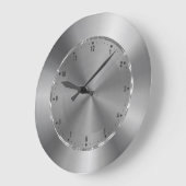 Grande Horloge Ronde Design métallique gris argenté Look en acier inoxy (Angle)