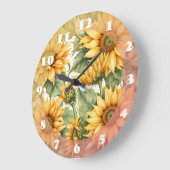 Grande Horloge Ronde Design Motif d'art Sunflower (Angle)