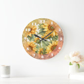 Grande Horloge Ronde Design Motif d'art Sunflower (Maison)