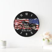 Grande Horloge Ronde Design moto et drapeau américain (Maison)