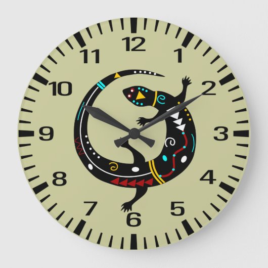 Grande Horloge Ronde Design personnalisé Aztec Sud-Ouest Lizard (Recto)