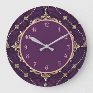 Grande Horloge Ronde Design Vintage Or Élégant Pourpre