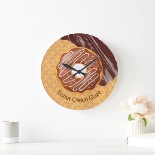 Grande Horloge Ronde Dessert,Donut Choco Glaze, Chocolat Fondu