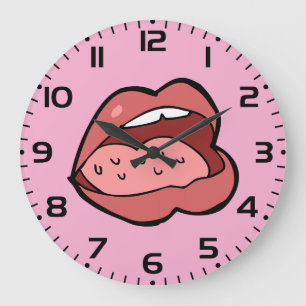Grande Horloge Ronde Dessin animé amusant bouche ouverte et lèvres