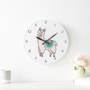 Grande Horloge Ronde dessin animé de llama alpaga souriant