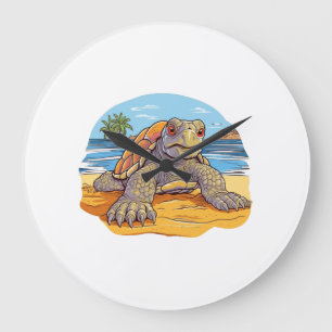Grande Horloge Ronde Dessin animé de tortue de plage