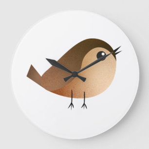 Grande Horloge Ronde Dessin animé d'oiseau moineau mignon