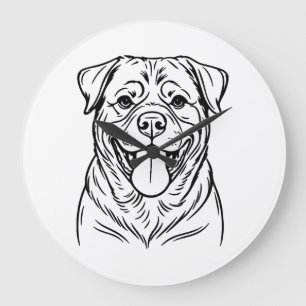 Grande Horloge Ronde Dessin au trait de Rottweiler � ligne d'art minima
