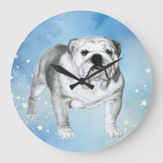 Grande Horloge Ronde dessin de Bulldog anglais (Recto)