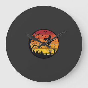 Grande Horloge Ronde Dessin de cercle rétro silhouette de sorcière de c