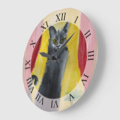 Grande Horloge Ronde Dessin de chat noir (Angle)