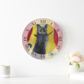 Grande Horloge Ronde Dessin de chat noir (Maison)
