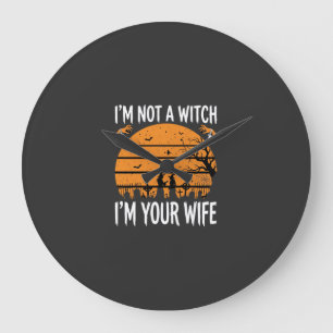 Grande Horloge Ronde Dessin de cimetière de sorcière de Halloween drôle