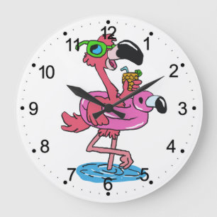Grande Horloge Ronde Dessin de Flamant rose d'été  choisir la couleur