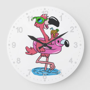 Grande Horloge Ronde Dessin de Flamant rose d'été  choisir la couleur