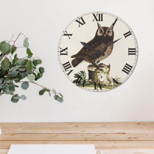 Grande Horloge Ronde Dessin de hibou vintage